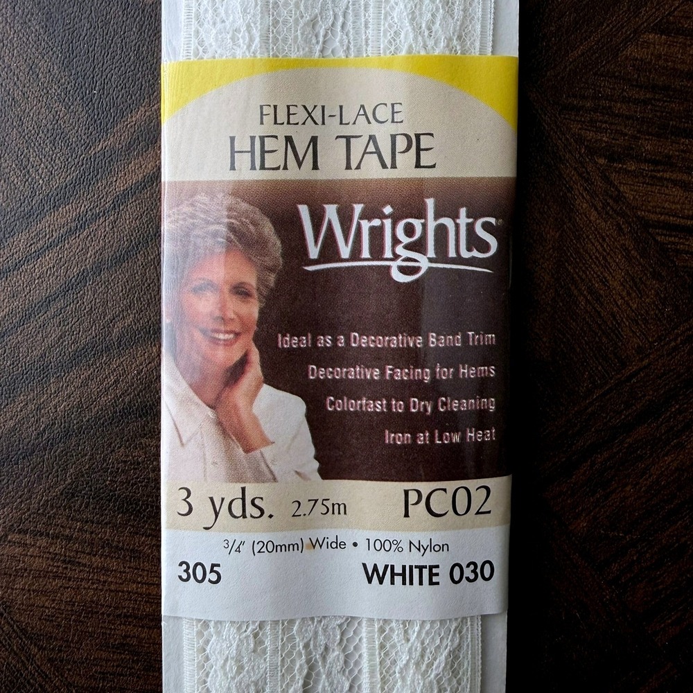 Wrights Flexi-Lace Hem Tape White 030 3/4 Inch x 3 Yards Nylon Sewing Trim PC02